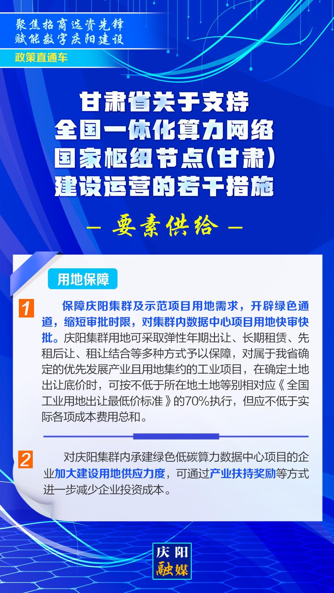 【聚焦招商選資先鋒 賦能數(shù)字慶陽建設】甘肅省關于支持全國一體化算力網(wǎng)絡國家樞紐節(jié)點(甘肅)建設運營的若干措施︱要素供給——用地保障