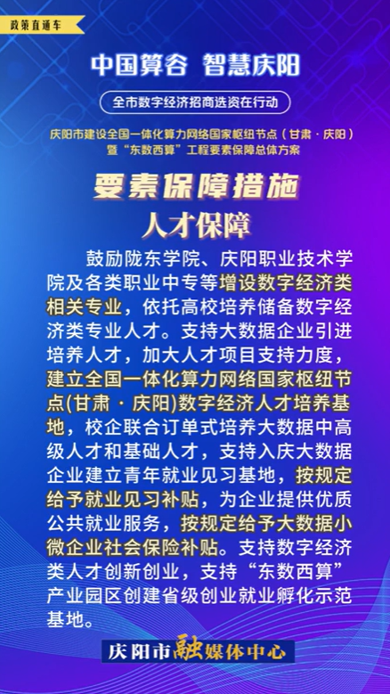 【V視】慶陽市建設(shè)全國(guó)一體化算力網(wǎng)絡(luò)國(guó)家樞紐節(jié)點(diǎn)（甘肅 ·慶陽）暨“東數(shù)西算”工程要素保障總體方案︱要素保障措施——人才保障（四）