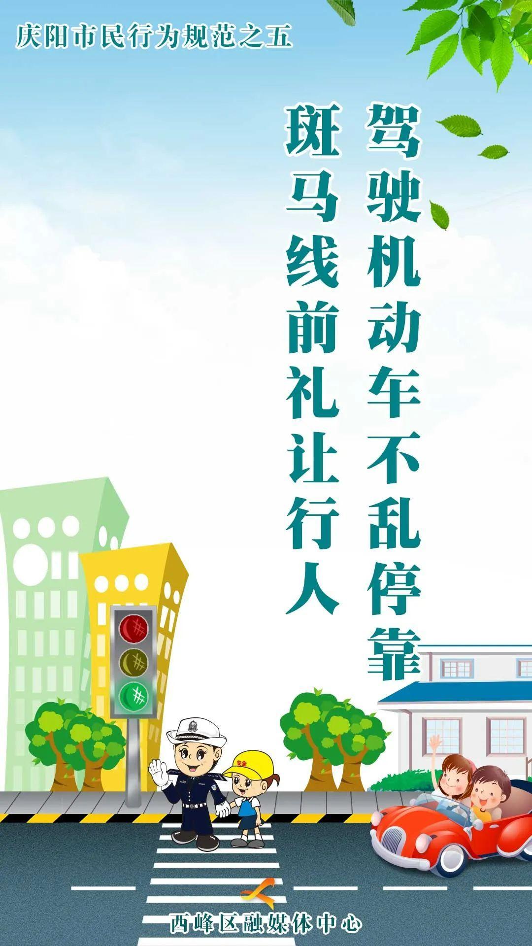 【海報】慶陽市民行為規(guī)范之五丨駕駛機(jī)動車不亂?？?斑馬線前禮讓行人